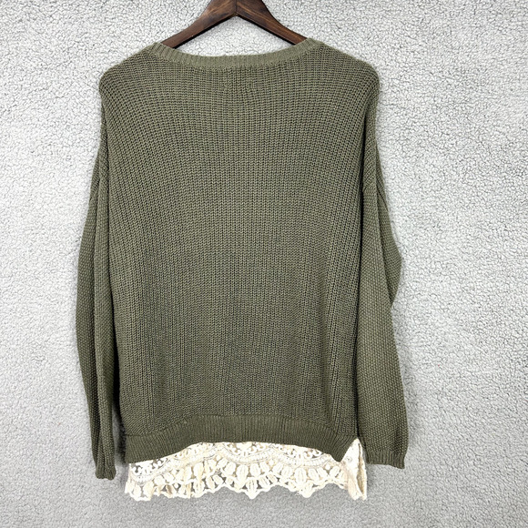 Pins & Needles Anthro Tunic Sweater Women Small Green Lace Trim Boho Grunge 90s - Picture 3 of 6